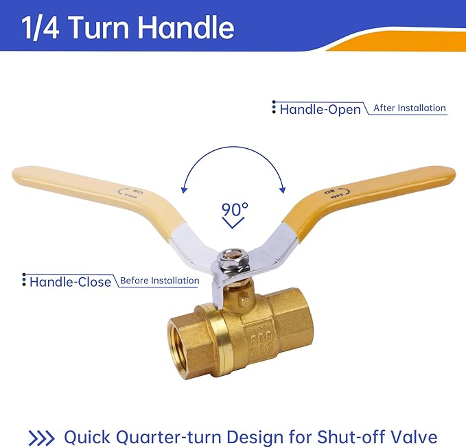 6 Pack 1/2'' Brass Ball Valve NPT Threaded, Heavy Duty Full Port Ball Valve 1/2 inch, Water Shut Off Valve with Female Thread NPT Connector, 150 PSI WSP / 600 PSI WOG (1/2 Inch NPT, Pack of 6)