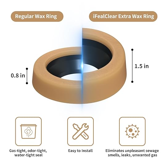 iFealClear Extra Thick Toilet Wax Ring Kit, Wax Ring with Brass Bolts, PE Flange and Retainer Washers, Ring Seal for Floor Outlet Toilet Bowls, Fits 3 Inch and 4 Inch Waste Lines