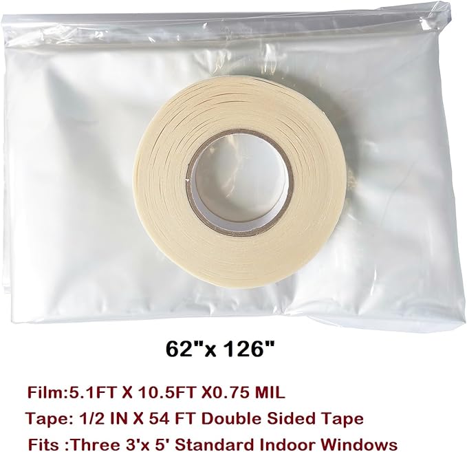 Insulating Film Window Kit to Keep Cold Out Window Shrink Film Insulator Kit (3 Windows)