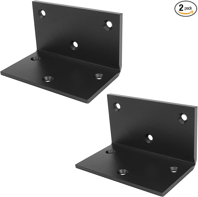 heneng 2 Pcs L Shaped Right Angle Brackets, 3" x 5" x 3", 90 Degree Corner Brace for Wood Furniture, Shelf & Pergolas, Max Load 220 lbs, 3/16" Thick