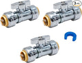SUNGATOR 1/2 Inch Dual Pushfit Straight Stop Valve, 1/2 Inch Straight Stop Valve, No Lead Chrome Plated Brass Plumbing Fittings Push to Connect PEX, Copper, CPVC, With 1 Disconnect Clip, Pack of 3