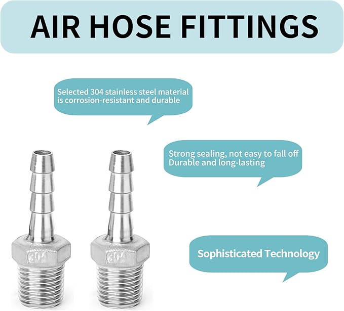 Hose Barb Fittings,304 Stainless Steel,1" Hose Barb to 1" Male NPT Male Thread Adapter Connector,Industrial Hose to Pipe Fittings Connect for Gas/Water/Oil.(2Pcs)