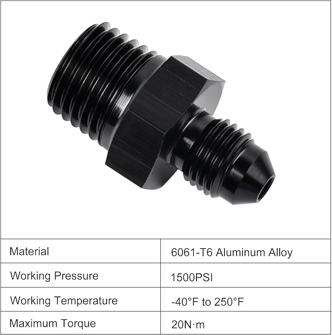 EVIL ENERGY 3AN Male Flare to 1/4" NPT Pipe Fitting Adapter Aluminum Straight Black 4PCS