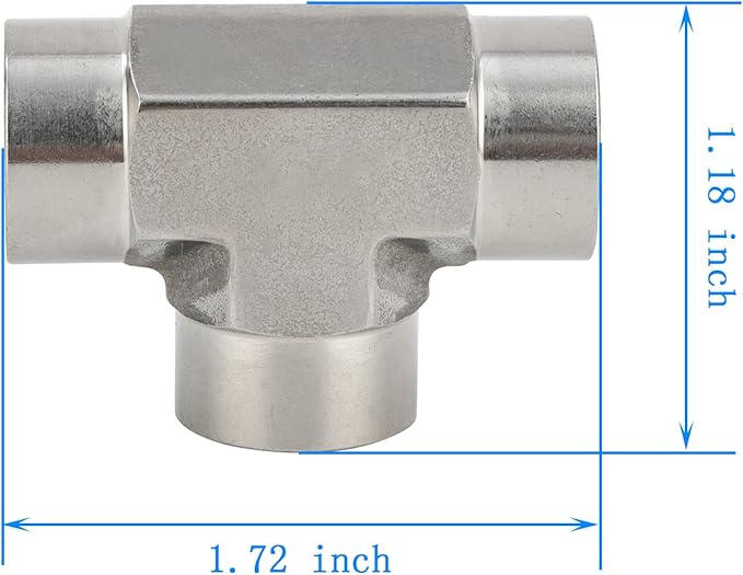 Yoebor 304 Stainless Steel Forged Tee 1/8" NPT Female x 1/8" FNPT x 1/8" NPT Female T-fitting 3 Ways Connector Pipe Fitting 2000psi 1pc