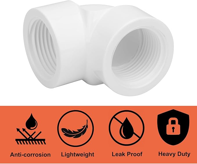 8Pack 1" Double Female Thread 90 Degree PVC Elbow Pipe Fitting Connector SCH40 1IN F to F Threaded 90 Degree Elbow PVC Corner Adapter Pipe Fitting for Home Sewer Plumbing Water Line