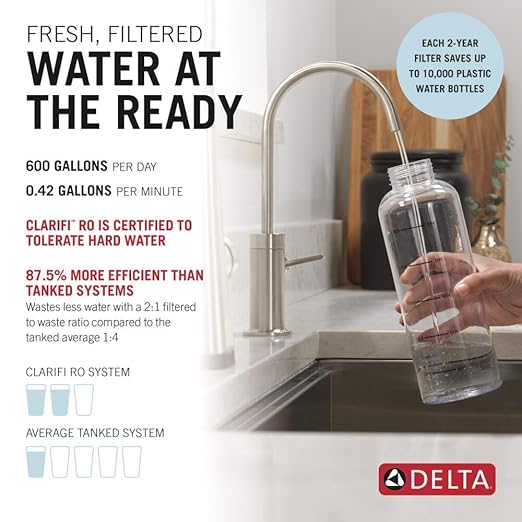 Delta Clarifi Under Sink Reverse Osmosis Water Filter System, 6-Stage RO Water Filter, NSF-58, 42, 53, 401, 372 Certified, ASSE 1086 Certified, Tankless Filtration System, DWQ1001012
