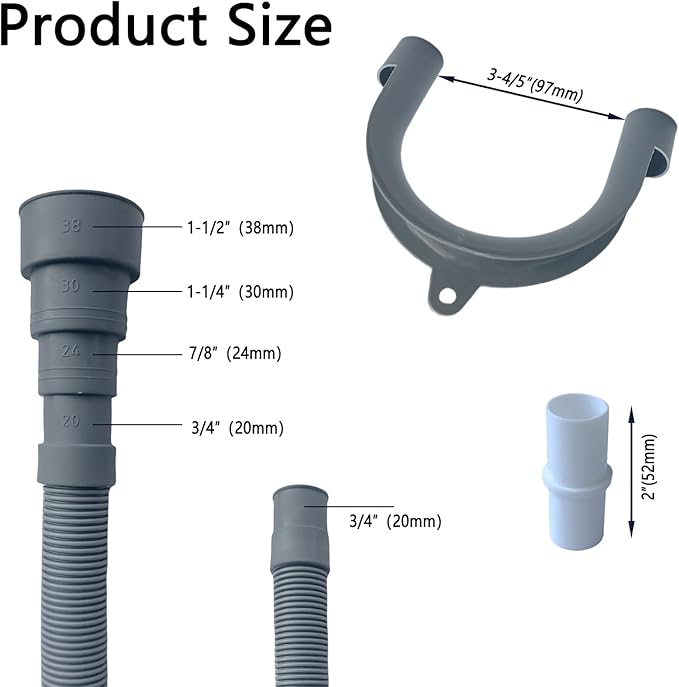 Washing Machine Drain Hose, Universal Flexible Drain Hose Extension Kit for LG/GE/Samsung Washer, Dishwasher, With 1Extension Adapter,4 Clamps,1 U-Bend Holder (11.5feet)