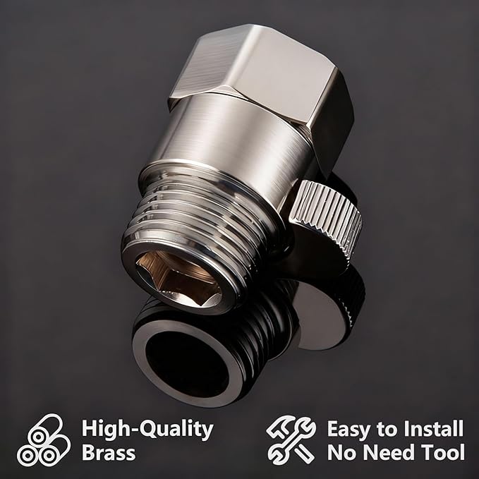 Shower Valve Water Flow Restrictor - Control Water Flow G1/2 IPS Brass Matel Shower Shut Off Valve, Shower Pressure Regulator for Toilet Handheld Shower or Bidet Sprayer, Brushed Nickel