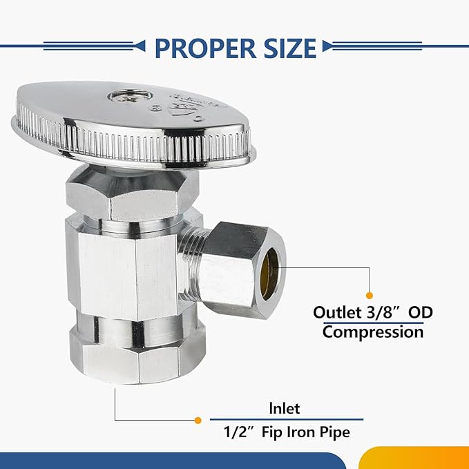 100-Pack GUOFIS Angle Stop Valve with Multi-Turn,1/2-Inch Fip Iron Pipe x 3/8-Inch OD Compression Water Shut-off Valves(LF Brass Chrome Plate)(VALVE365-100Pack)