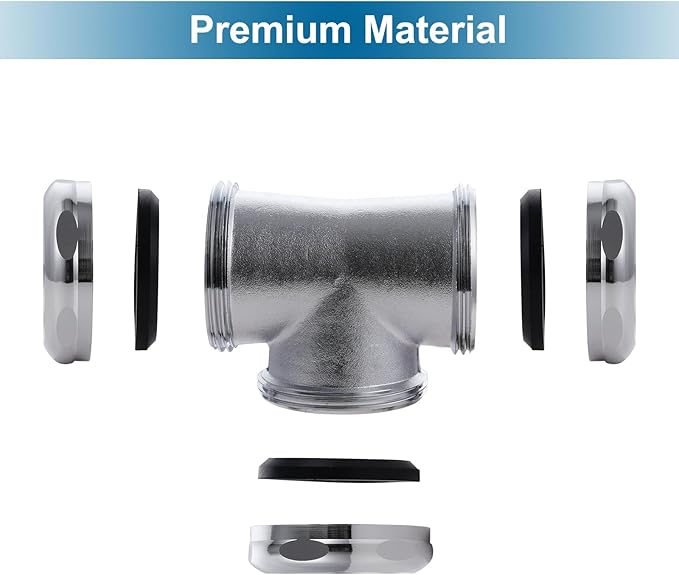 ZM Heavy Duty Brass 3-Way Tee with Slip Joint Connection, For Tubular Drain Application, 1-1/2 Inch Length, Chrome Plated