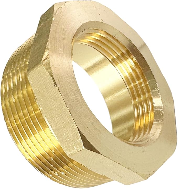 2" NPT Male x 1-1/4" NPT Female Brass Reducer Hex Bushing Threaded Pipe Fitting Reducing Adapter Pack of 1