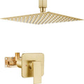 Heyalan Shower Faucet Set Square Stainless Steel Bathroom Rainfall Shower System One Handle Single Function Shower Trim Kit with Rough-in Valve Male Thread,Ceiling Mount,12 Inch,Brushed Gold