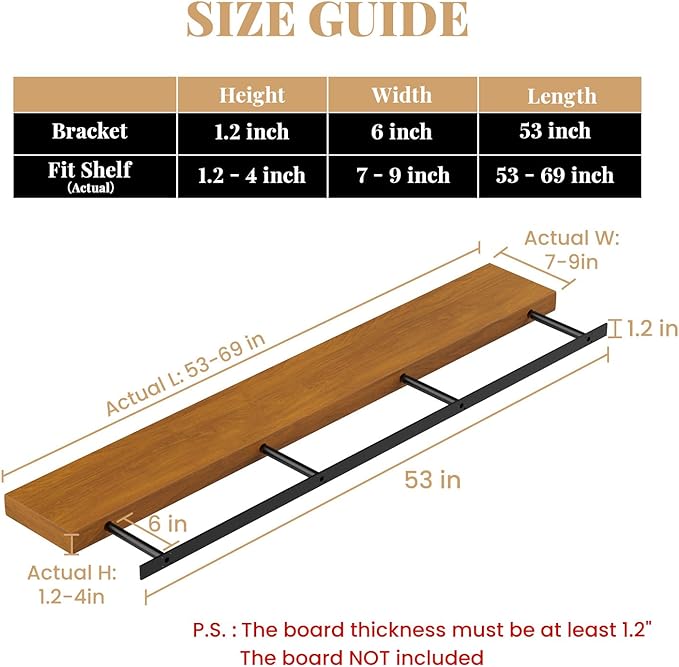Floating Shelf Bracket Heavy Duty Shelving Brackets,Decorative Floating Shelf Hardware Black,Hidden Metal Shelf Support Bracket(53X6X1.2-Starter Jig)