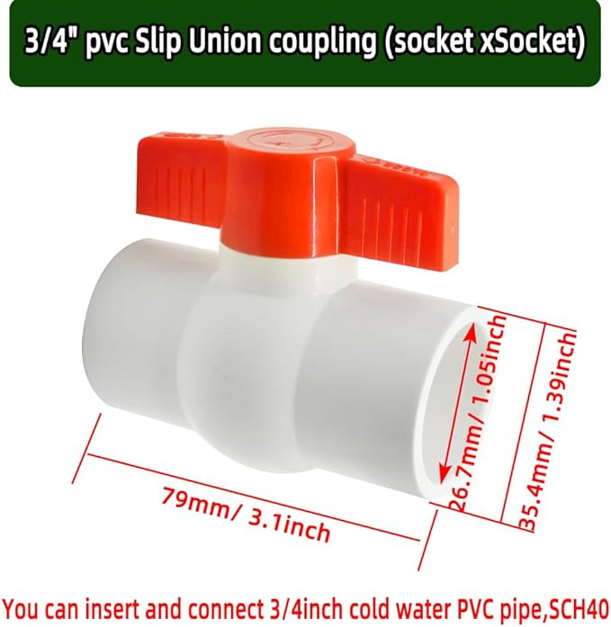4Pcs 3/4" PVC Ball Valve (Socket x Socket),Schedule 40, Cold Water Pipe 3/4" Shut-off Valve Socket for Water Supply Lines, Garden Irrigation & Pipe Fitting Systems,Red T-Handle.