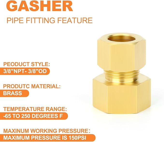 GASHER 5PCS Brass Compression Tube Pipe Fitting Connector, Tee，5/16" x 5/16" x 5/16" Tube OD Connector