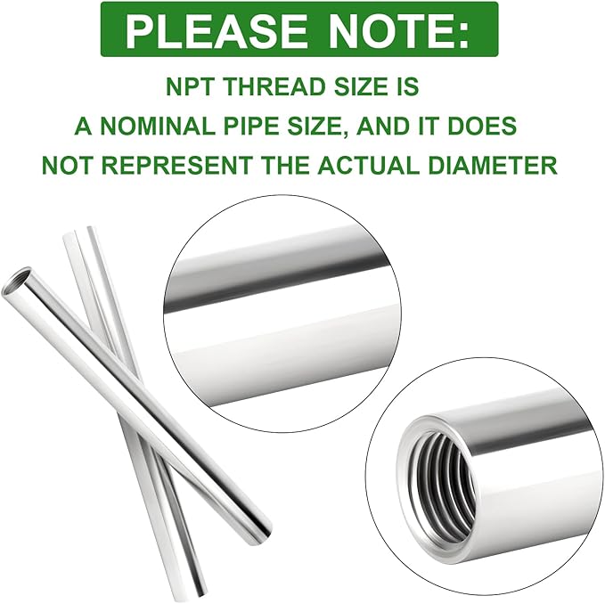 TAISHER 2PCS Stainless Steel Pipe Fittings, 1" NPT Female x 1" NPT Female Threaded, 16" Length Nipple Cast Pipe