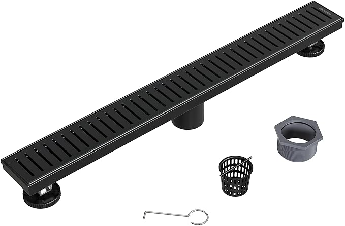 Neodrain 24" Matte Black Bathroom Linear Shower Drain with Removable Capsule Pattern Grate, 304 Stainless Steel Shower Floor Linear Drain- CUPC Certified with Hair Strainer