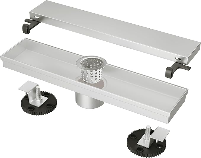 12 Inch Linear Shower Drain Brushed Floor Drain with Removable SUS304 Stainless Steel CUPC Certificate and 2-in-1 Tile Insert Grate Cover