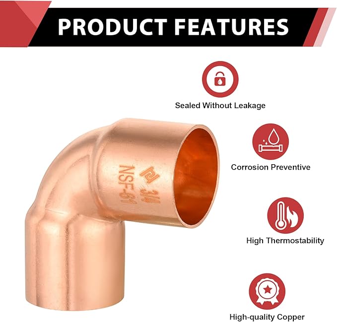 (Pack of 25) EFIELD 3/4" C X C Short Radius Copper 90 Degree Elbow, LF Copper Plumbing Fittings with Sweat Solder Connection, Pro Pack,(COPPER008)