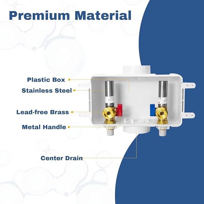 50-PACK GUOFIS Washing Machine Outlet Box with Center Drain,PEX Laundry Washer Box with Stainless Steel Water Hammer Arrestor (1/2"CPVC Connection Inlet X 3/4"MHT Outlet)
