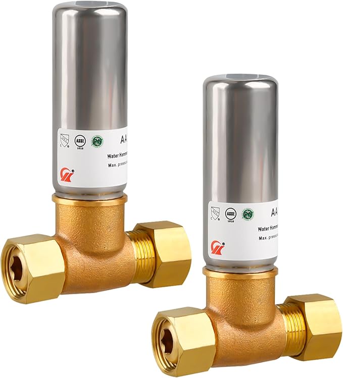 Water Hammer Arrestor 3/8" OD Comp x 3/8" FEM Comp Tee, Stainless Steel Hammer Arrestor, Applicable for Faucet, Dishwasher and Water Dispenser(Pack of 2)
