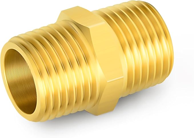 GASHER 10PCS Brass Pipe Fitting, Reducing Hex Nipple, 1/8-Inch Male Pipe x 1/8-Inch Male Pipe