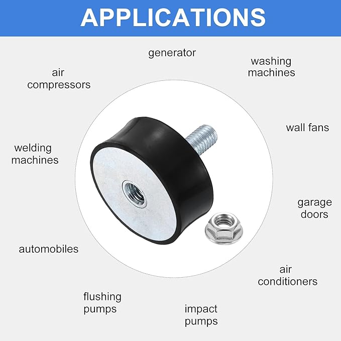 uxcell M10 Rubber Mounts, 1Pcs 50x21mm(DxH) Rubber Cylindrical Anti Vibration Isolator Shock Absorber with Lock Nut for Car Bobbin Generator Air Compressors