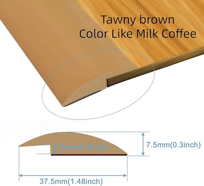 Floor Rubber Transition Strip Self Adhesive Carpet to Tile Transition Strip Edging Trim Strip for Threshold Transitions with a Height Less Than 5 mm/0.2in (Tawny Brown, 16.4FT)