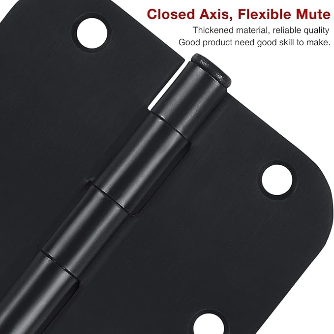 36 Pack Matte Black Door Hinges 3.5 x 3.5 Inch 5/8" Radius, Interior Heavy-Duty Rounded Hinge for Doors Standard Bedroom Office Door Hardware Removable Pin,RV,Garage,Storage Shed,Livestock Facilities