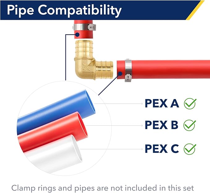 5 Pack 1/2" Brass Pipe Fitting PEX Elbow, Anti-Corrosion, Lead-Free, Easy Installation, 5 Year Warranty, Multiple Certifications for DIY and Plumbers