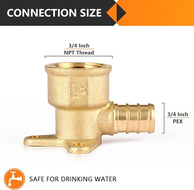 100-Pack HeSun PEX Fittings, 3/4" PEX x 3/4" Female NPT, 3/4 Inch Brass Crimp Drop Ear Elbow Fitting, ASTM F1807(PEX1807169-100)