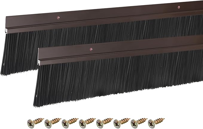 uxcell 2Pcs Door Brush Bottom Sweep H-Shape Aluminum Alloy Base with 2.4-inch PP Brush for Home, Industrial (47-inch L, Brown)