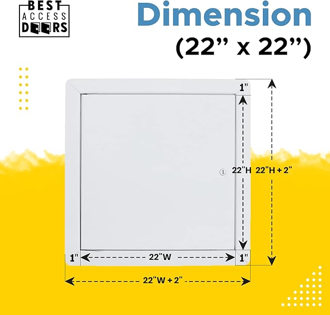 Best 22" x 22" Universal Access Panel – Flush Steel Door with Exposed Flange for Walls or Ceilings, 16-Gauge Cold Rolled Steel Frame, Screwdriver Cam Latch, White Powder-Coat Primer Finish, BA-UAP