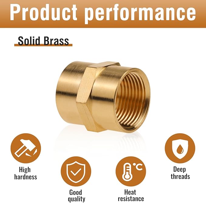 Brass Coupling Adapter, NPT1/2 Coupler Female Pipe Fittings for Water/Oil/Gas Line,2PCS