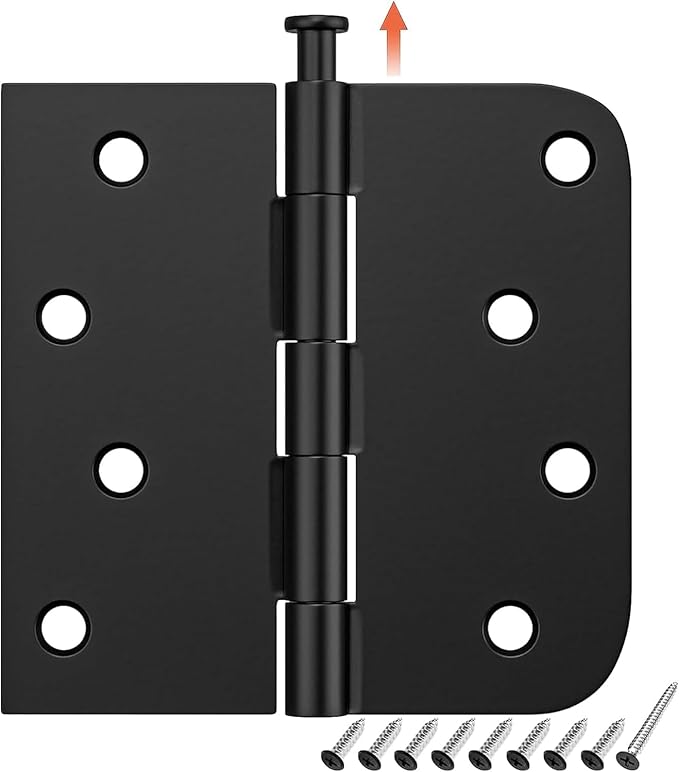 HOSOM 18 Pack Matte Black Door Hinges 4 Inch, Exterior Door Hinges with 5/8" Radius & Square Corners, Removable Pin, Perfect for Heavy-Duty Front & Back Door, Anti-Rust & No Squeaks