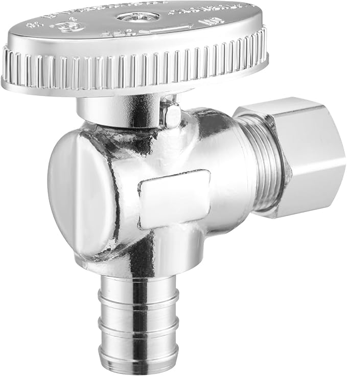 VEVOR 10 Pack Angle Stop Valve, Water Shut Off Valve 1/2" PEX x 3/8" OD Compression, 1/4 Turn Chrome Plated Brass Shutoff Valves for Bathroom Kitchen Toilet Shower Plumbing