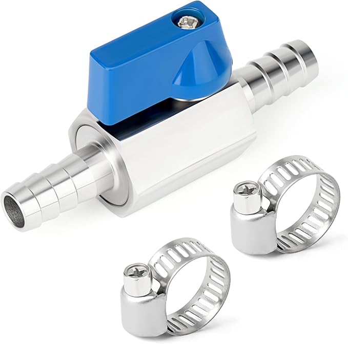 TAISHER 2PCS 304 Stainless Steel 1/2" Mini Ball Valve Shut Off Switch, 1/2" Hose Barb with 4PCS Hose Clamps