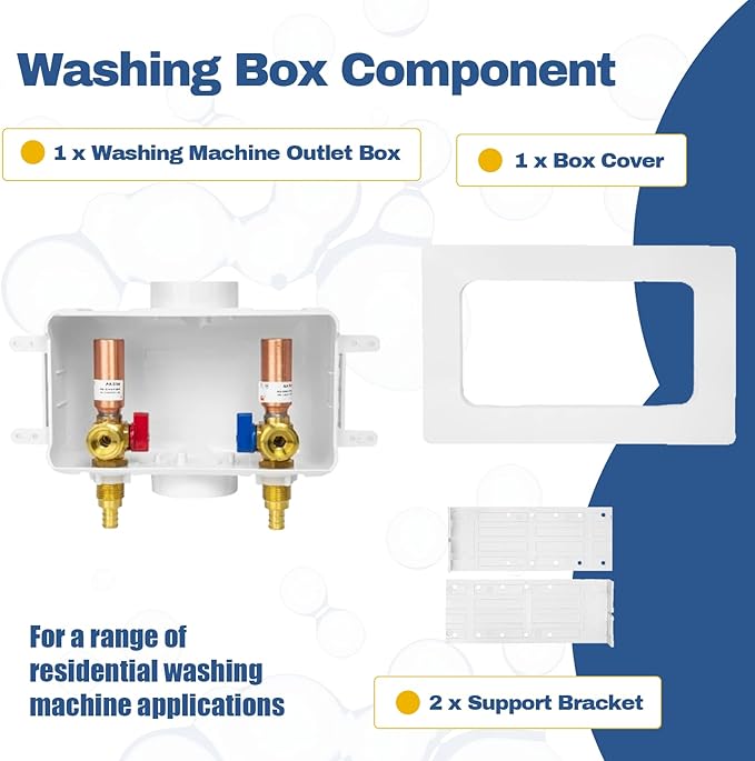 20-PACK GUOFIS Washing Machine Outlet Box with Center Drain,PEX Laundry Washer Box with Copper Water Hammer Arrestor (1/2"PEX Crimp Connection Inlet X 3/4"MHT Outlet)