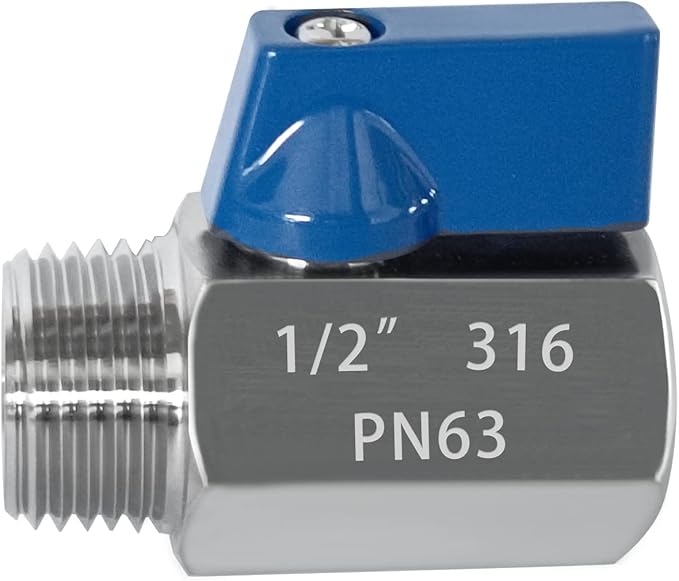 316 Stainless Steel Mini Ball Valve 1/2" NPT Female x Male Thread Shut Off Valve for Water,Oil and Gas 2pcs