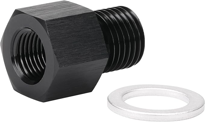 M12x1.25 Male Metric to 1/8 NPT Female Oil Pressure Sensor Adapter Fitting Reducing Bushing Aluminum Black