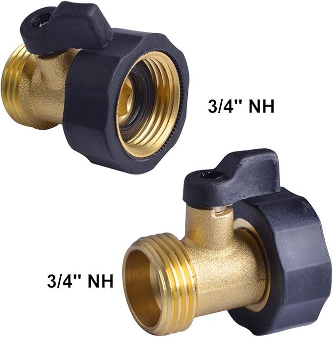 Hydro Master Heavy Duty Brass Shut Off Valves Garden Hose Connectors with Extra Rubber Seals 3/4" NH(2 Pack)