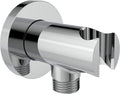 Aquaiaw Wall Supply Elbow with O-Ring Flange, Tapered 1/2 NPT Female Inlet, Solid Brass Wall Union W/Handshower Holder, Round Wall Supply Elbow W/Hand Shower bracket, Polished Chrome, G1/2 Outlet