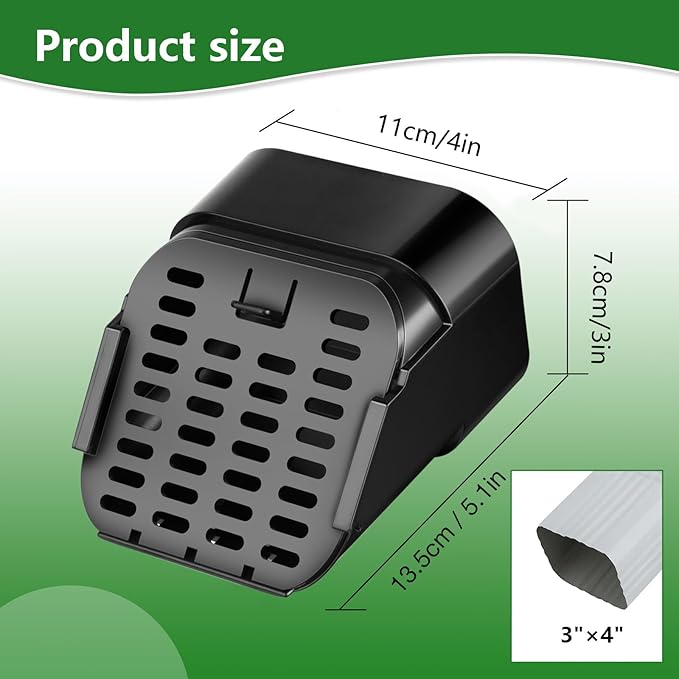 3"x4" 2 Pack Gutter Downspout Extensions Gutter Downspouts Downspout Diverter Outlet Filter and Leaf Guard for Bottom of Downspouts Extender