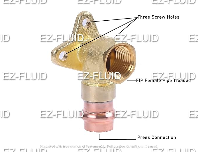 EZ-Fluid (1pc) 3/4" FIP x Propress Drop Ear 90 Degree Elbow,Press x FIP Brass Shower Drop 90 Elbow,HeavyDuty Brass Drop Ear,ProPress Press Copper Fitting Connection Plumbing Fittings