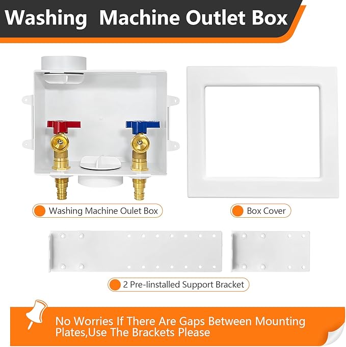1-Pack HeSun Washing Machine Outlet Box,Pex A Expansion Washer Box with Drain, 1/2 Inch PEX-A Inlet x 3/4 Inch MHT Outlet Connection,ASTM F1960(WM003)