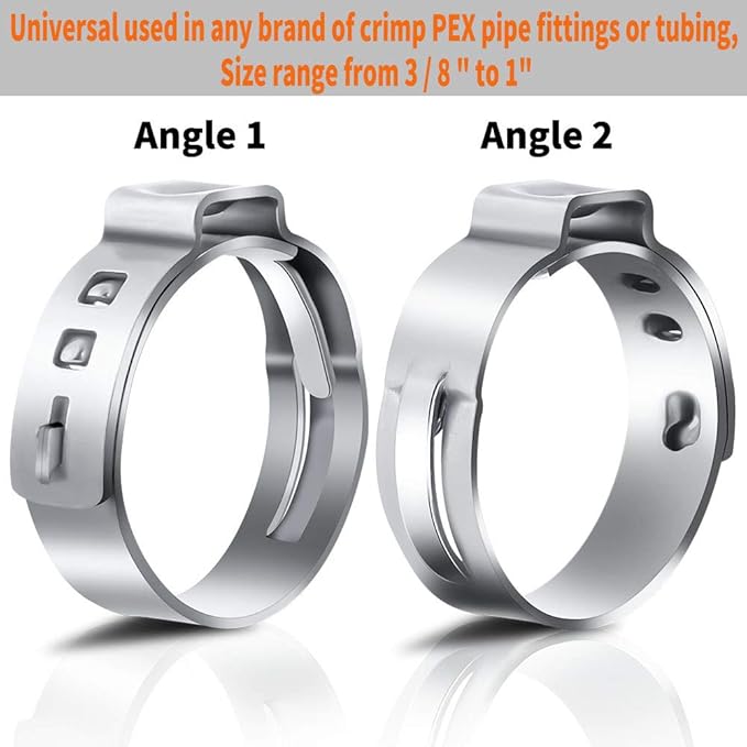 50 PCS 1/2 Inch PEX Cinch Clamps Rings, 304 Stainless Steel PEX Fitting Clamps Pinch Clamp Rings Crimp Rings for PEX Tubing Pipe Fitting Connections (Silver-1/2inch(50PCS))