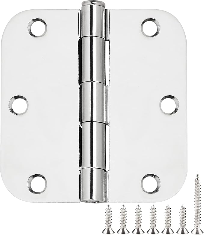 6 Pack Door Hinges 3.5 Inch Rounded Polished Chrome Standard Interior Door Hinges 3 1/2 Inch Residential Stardand RV Home Decor Door Accessories Door Hardware Siliver Hinges 5/8" Radius Hinge Indoor