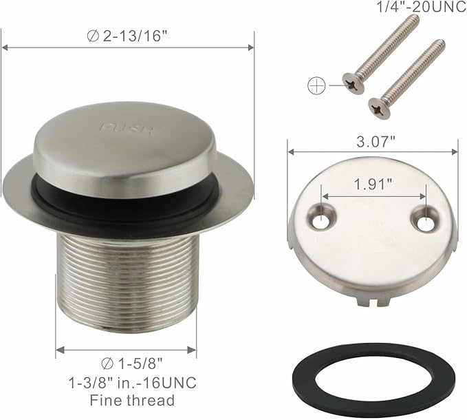 Tubular Bath Tub Drain Kit 1-1/2" with Brushed Tip-Toe Bathtub Drain Stopper, Welsan Touch-Toe Bath Plug Waste and Overflow Face Plate, PVC Plastic Pipe (Brushed Nickel)