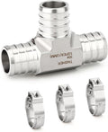 TAISHER 1PCS 304 Stainless Steel Tee Pex Fittings, 1/2" Pex Fitting With 3PCS Hose Clamp For Pex Tubing Pipe