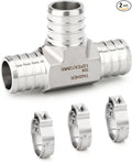 TAISHER 2PCS 304 Stainless Steel Tee Pex Fittings, 1/2" Pex Fitting With 6PCS Hose Clamp For Pex Tubing Pipe